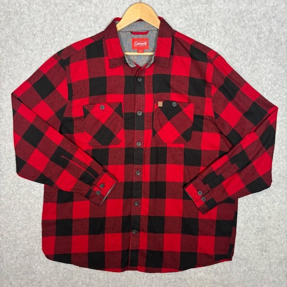 Coleman Long Sleeve Button-Up Flannel Buffalo Check Shirt-Red/Black-Men XXL - Picture 2 of 5
